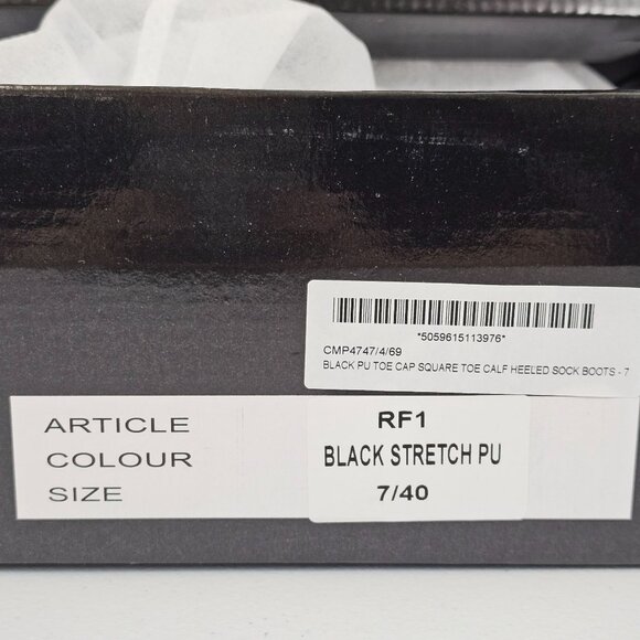 Pretty Little Things Black Leather Women's 7 Square Toe Calf Heeled Sock Boots - Picture 7 of 16